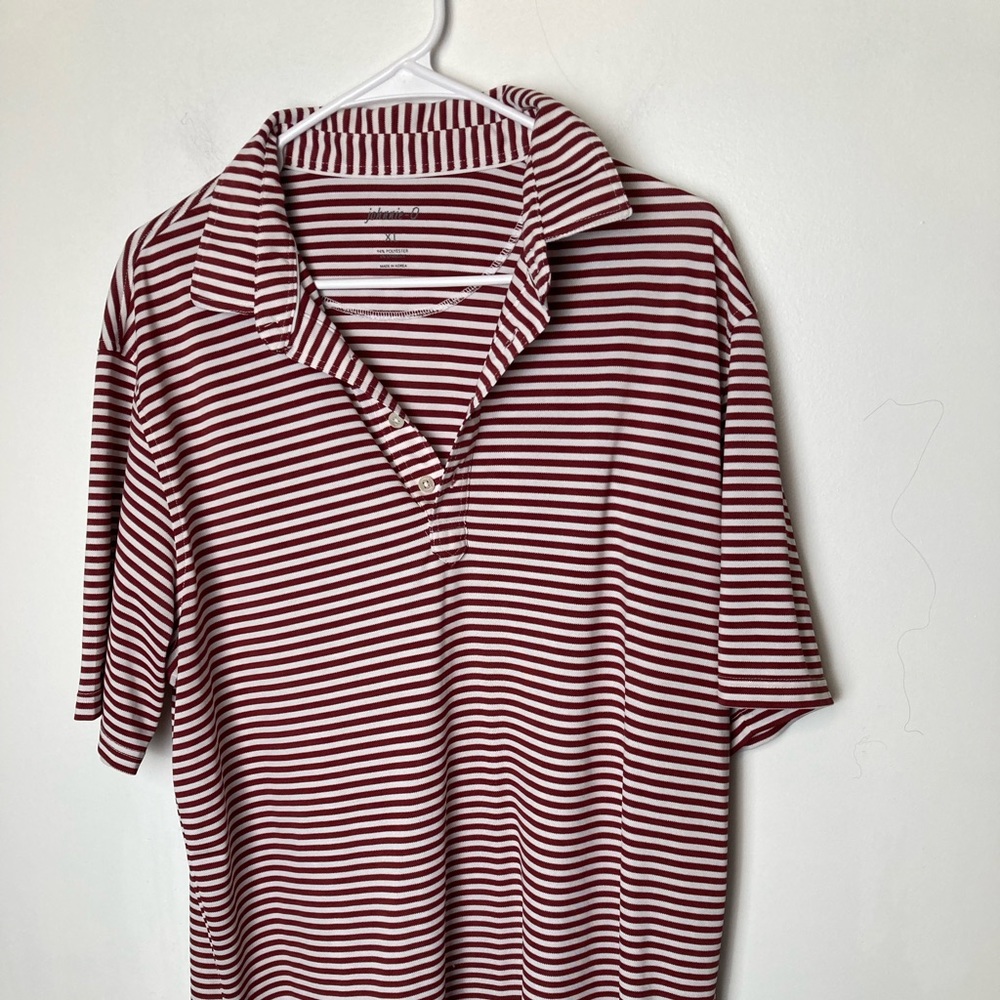 Johnnie-O Polo Shirt, Red and White Stripes, XL, 94% Polyester, 6% Spandex